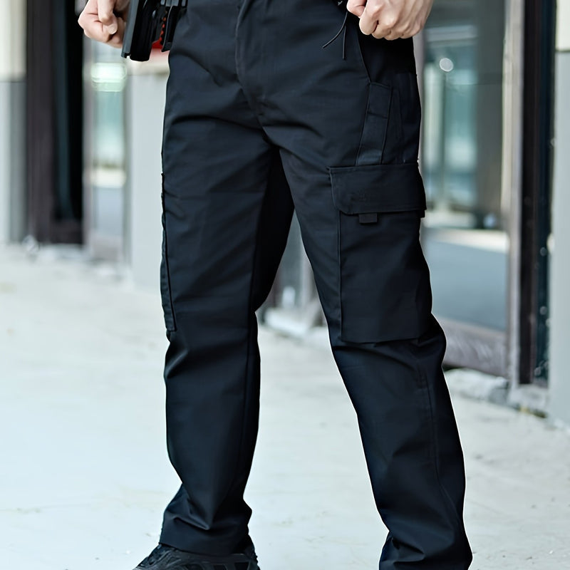 Schwarze taktische Hose für Herren, robustes Material, ideal für Outdoor-Aktivitäten.