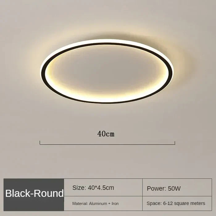 Schwarze runde LED-Deckenleuchte, 40 cm, 50W, Aluminium, Eisen, modern, energiesparend.