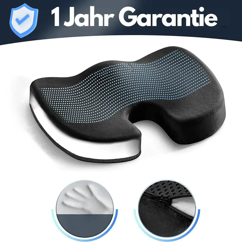 Orthopädisches Sitzkissen, ergonomisch, schwarz, Memory-Schaum, 1 Jahr Garantie