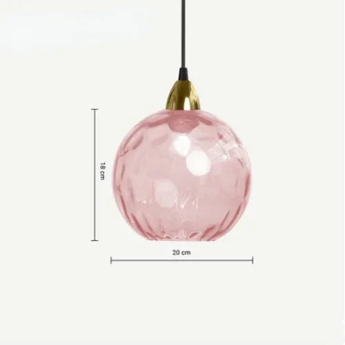 Rosa Glas-Pendelleuchte, 20 cm Durchmesser, 18 cm Höhe, modernes Design, goldene Fassung.