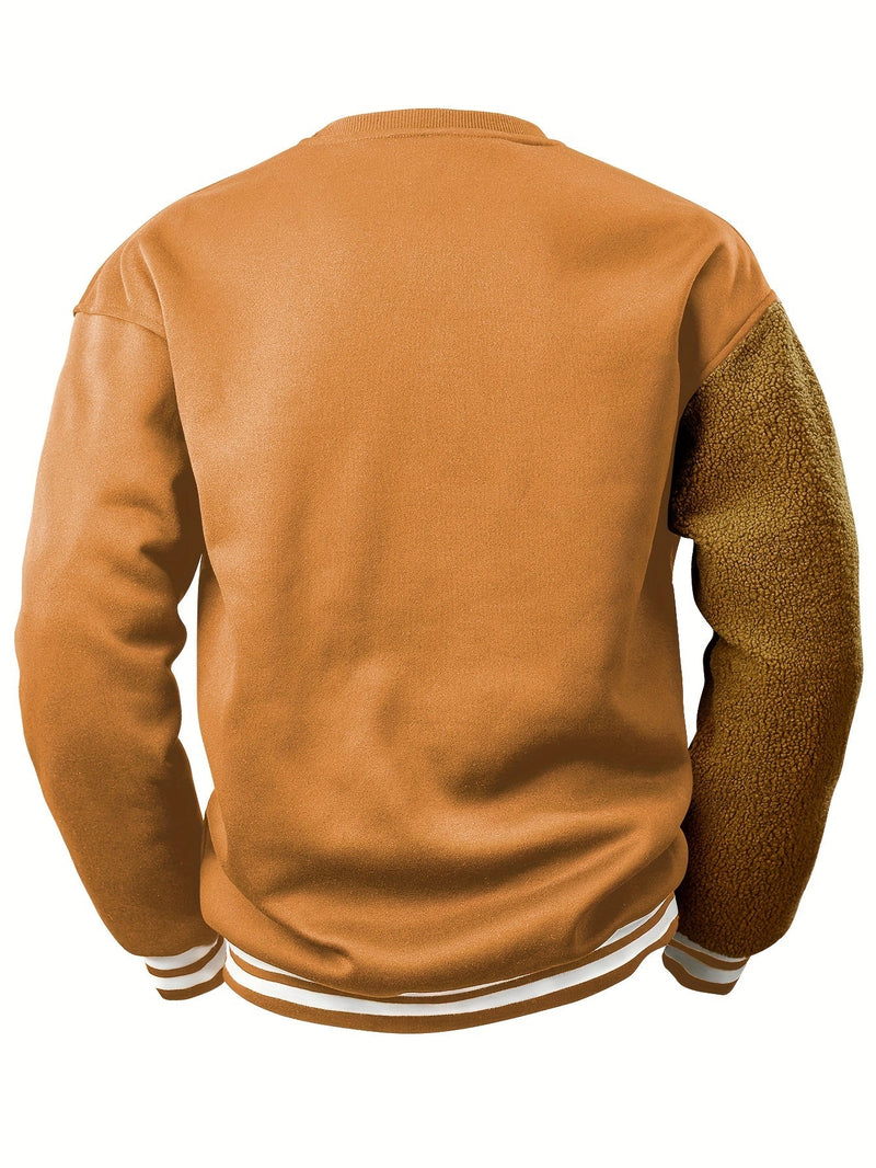 Braune Herrenjacke mit Plüschärmel, sportlich, modisch, bequem, Herbstmode.