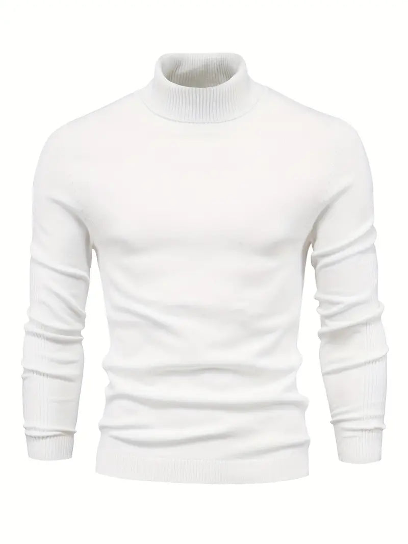 Weißer Rollkragenpullover Herren, Strick, Langarm, Wintermode, elegant, warm, Baumwolle.