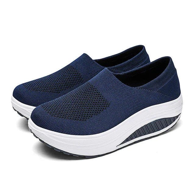 Damen Platform Sneaker, blau, Mesh, leicht, rutschfest, dicke Sohle, Slip-On, modisch.