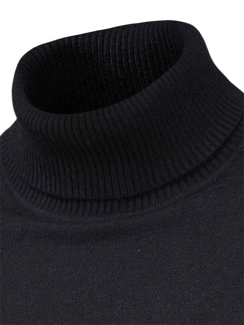 Schwarzer Rollkragenpullover aus Baumwolle, gerippt, modisch, warm, ideal für Herbst und Winter.
