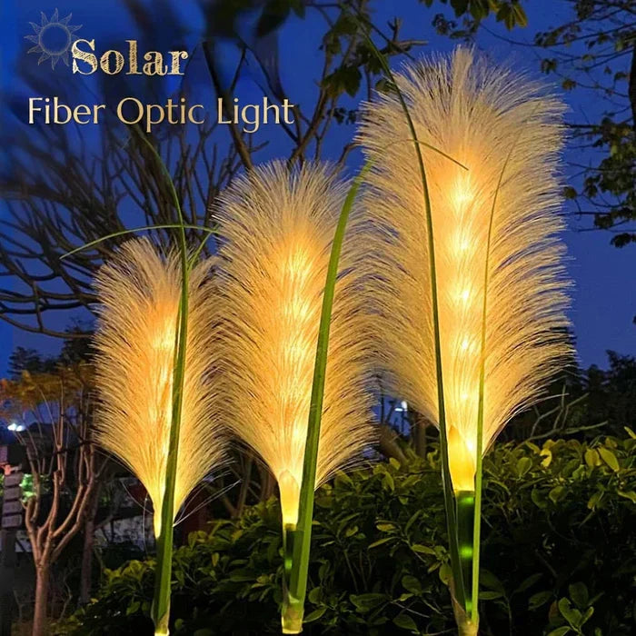 Solarbetriebene faseroptische Gartenleuchten, warmweiß, dekorative Außenbeleuchtung.