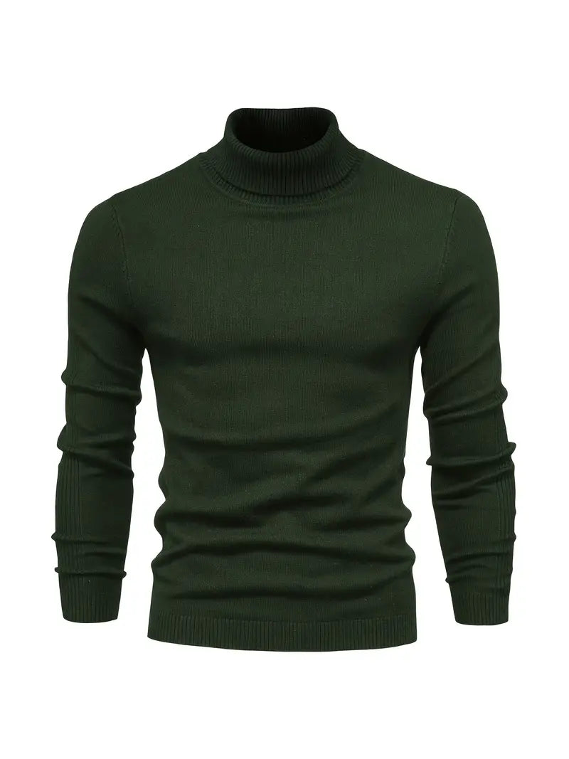 Dunkelgrüner Rollkragenpullover Herren, Strick, warm, modisch, Winterkleidung, elegant.