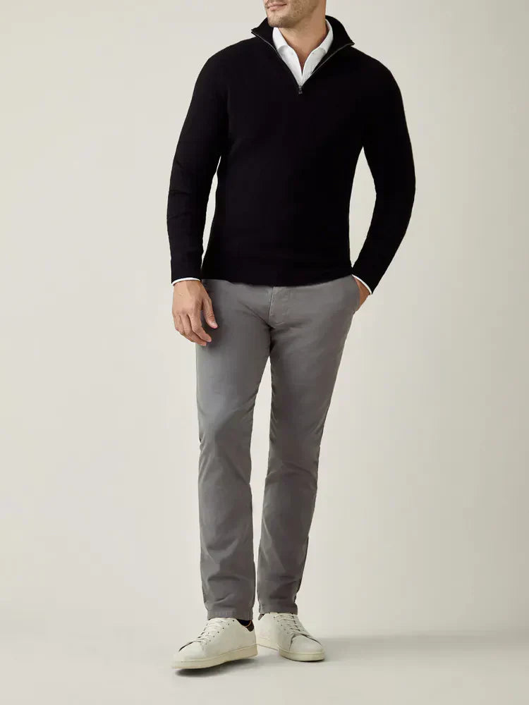 Schwarzer Kaschmir-Zip-Pullover, Herrenmode, Made in Italy, eleganter Stil, Luca Faloni.