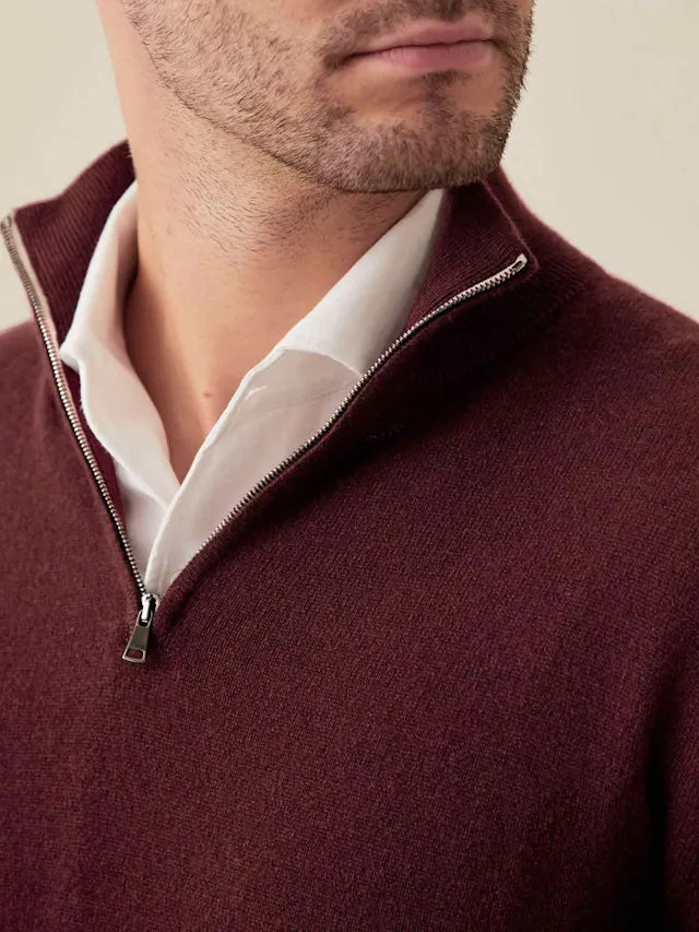 Lava-roter Kaschmir-Pullover mit Reißverschluss, Herrenmode, Made in Italy.