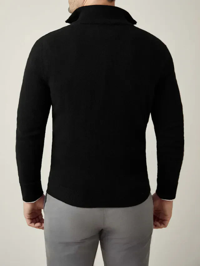 Schwarzer Kaschmir-Cardigan mit Reißverschluss, Herrenmode, italienisches Design, Rückansicht.