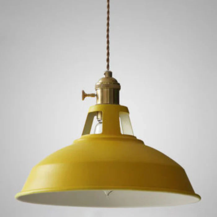 Gelbe industrielle Hängelampe aus Metall, Vintage-Stil, für Wohnzimmer oder Küche.