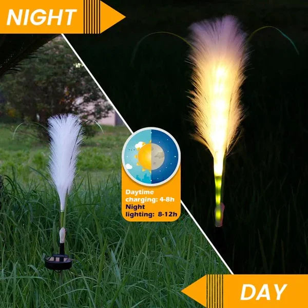 Solarbetriebene LED-Gartenleuchte, Federdesign, Tag-Nacht-Funktion, energiesparend.