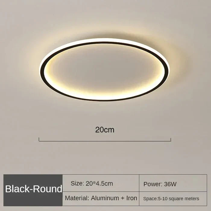 Runde schwarze LED-Deckenleuchte, 20cm, Aluminium, Eisen, 36W, modern, energiesparend.