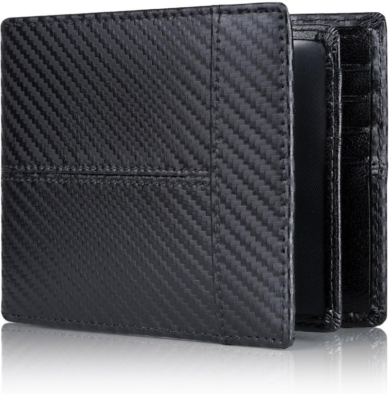 Schwarze Herren-Geldbörse aus Kohlefaser, RFID-blockierend, schlankes Design, modisch.
