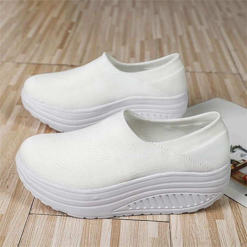 Weiße Damen-Sneaker, atmungsaktiv, rutschfest, mit dicker Sohle, ideal für Freizeit.