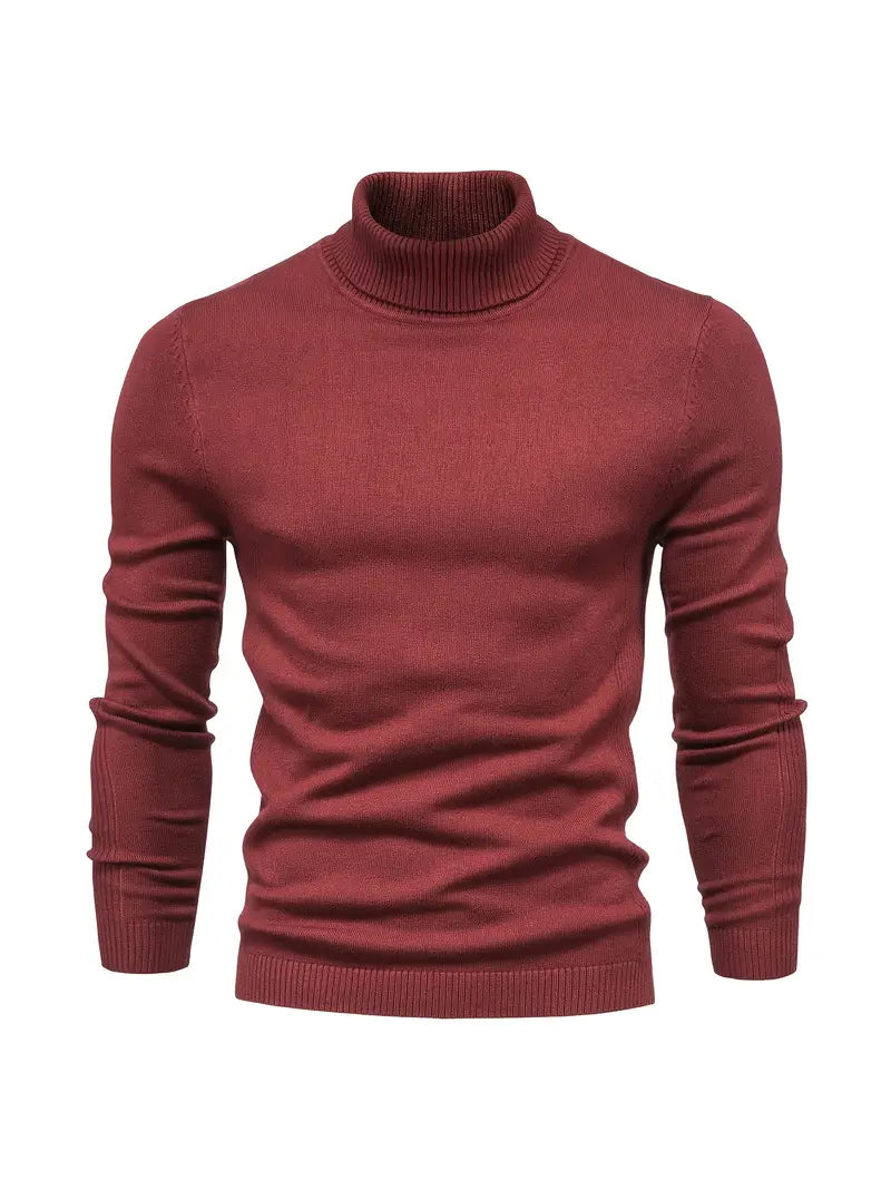 Roter Rollkragenpullover Herren, Strick, Langarm, Wintermode, warm, elegant, Baumwolle.