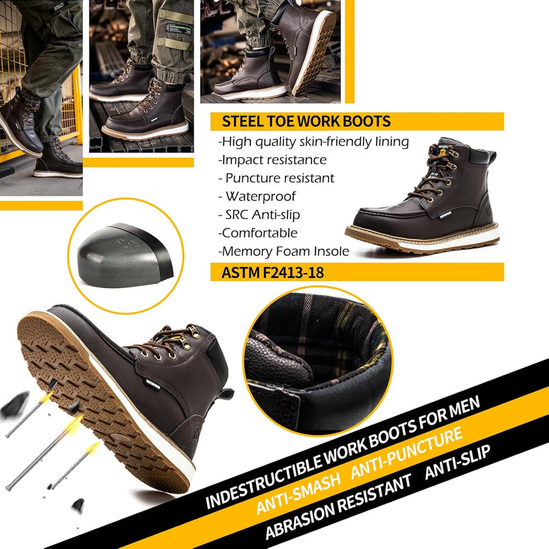 Schwarze Stahlkappen-Arbeitsstiefel, wasserdicht, rutschfest, durchtrittsicher, Herren.
