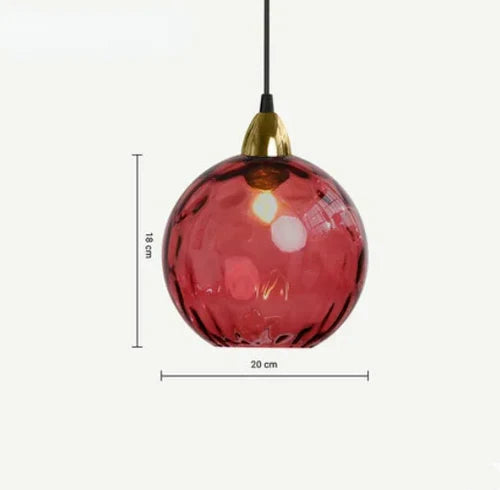 Rote Glas-Pendelleuchte, 20 cm Durchmesser, 18 cm Höhe, modernes Design, Wohnzimmerbeleuchtung.