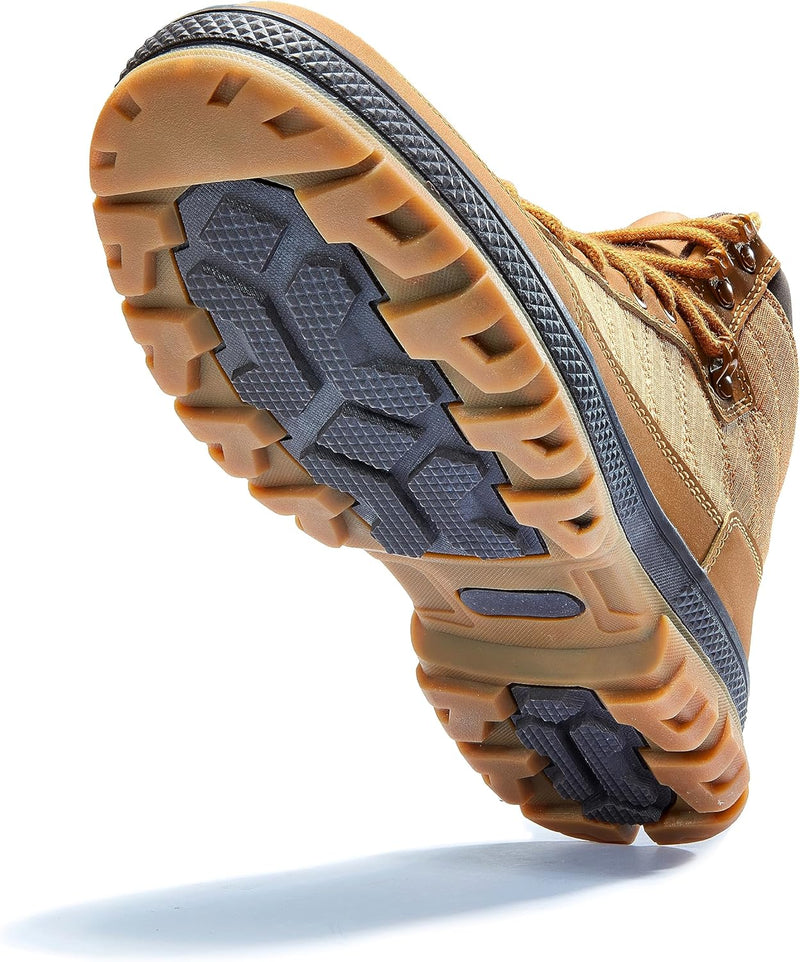 Brauner Wanderschuh mit robuster Gummisohle, ideal für Outdoor-Aktivitäten und Trekking.