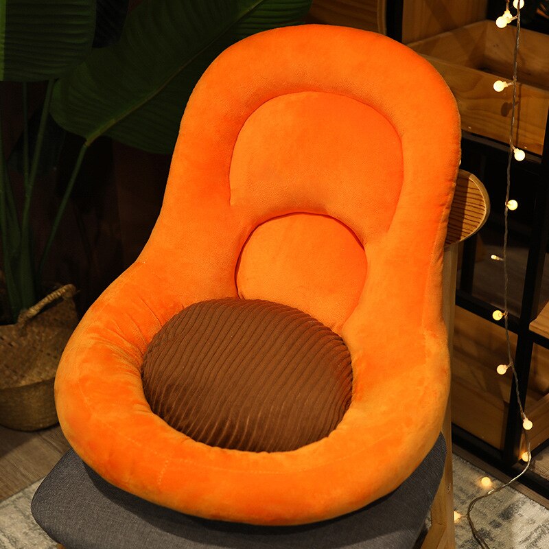 Orangefarbener, ergonomischer Sitzkissenstuhl aus Samt für Komfort und Unterstützung.