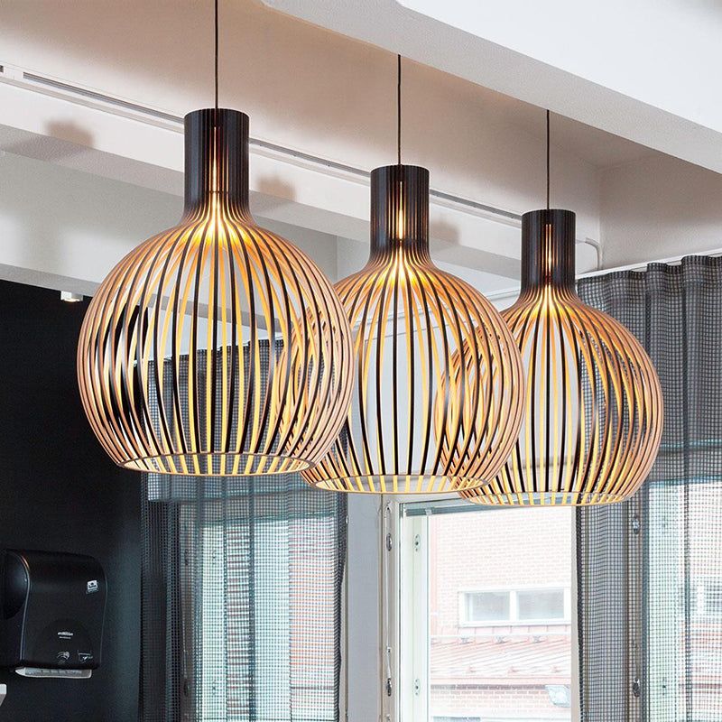 Moderne hängende Holzpendelleuchten, dreifach, rund, skandinavisches Design, Wohnzimmerbeleuchtung.