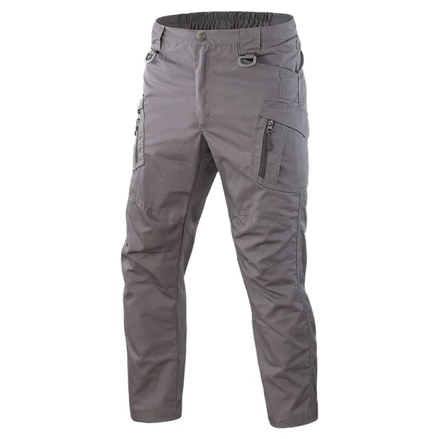 Graue taktische Herren-Cargohose, wasserfest, verschleißfest, mit mehreren Taschen.