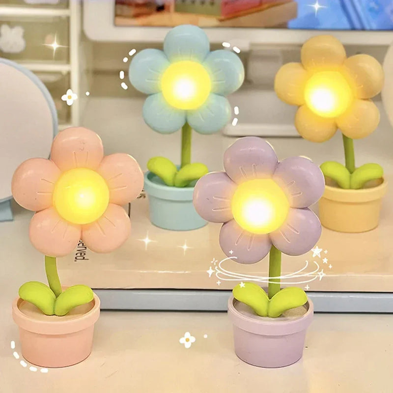 Mini LED Blumen Nachtlicht, bunte Tischlampe, Kinderzimmer Deko, Pastellfarben, Blumentopf.