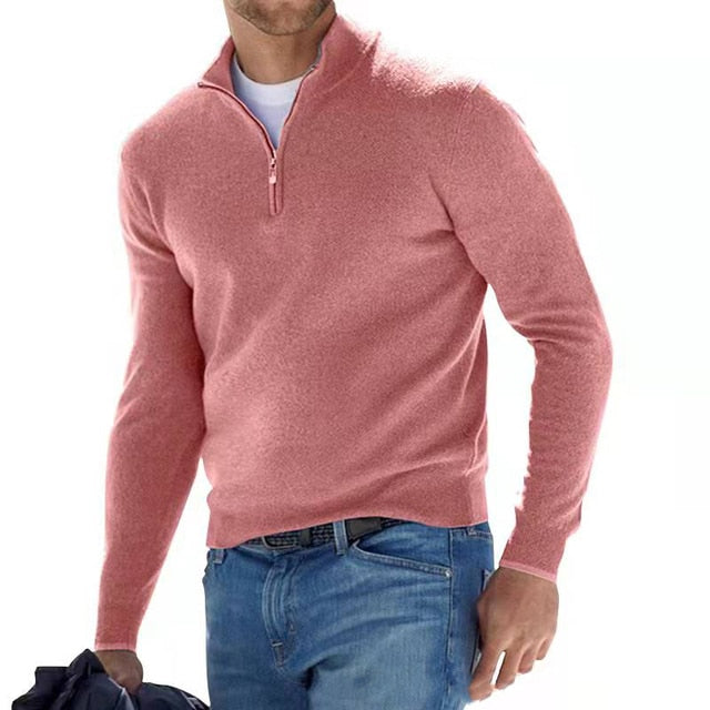 Männer Pullover rosa, Reißverschluss, langärmelig, casual, Baumwolle, Herbstmode.