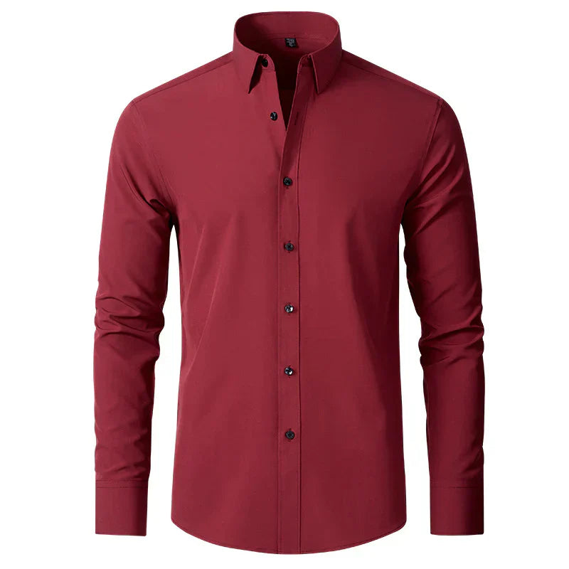Rotes Herrenhemd, langärmelig, Knopfleiste, elegantes Design, Baumwolle, Businessmode.