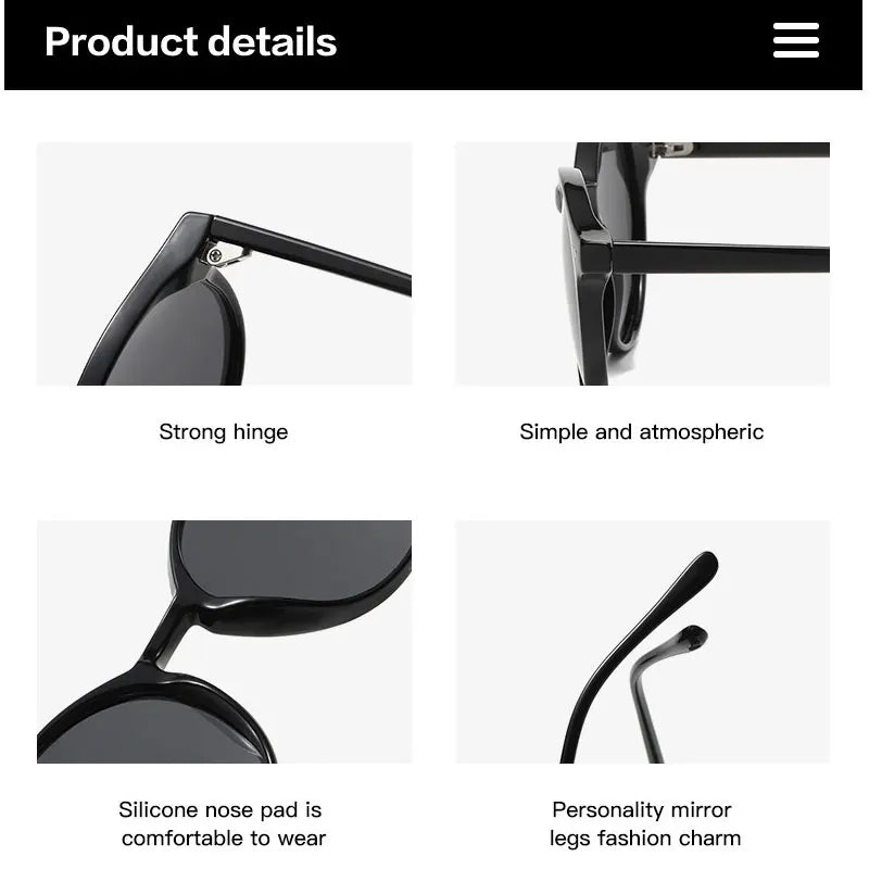 Schwarze Sonnenbrille mit starkem Scharnier, Silikon-Nasenpads, modischem Design.