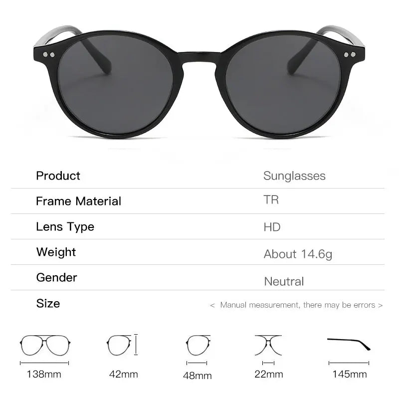 Schwarze runde Sonnenbrille, TR-Rahmen, HD-Gläser, unisex, leicht, modisch.