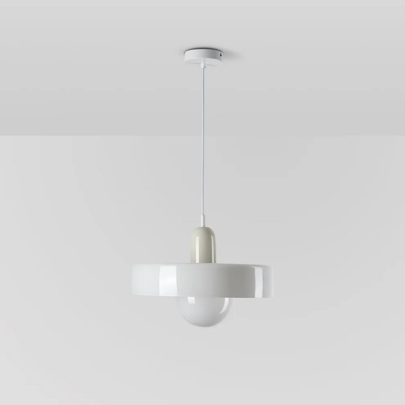 Moderne weiße Pendelleuchte aus Glas, minimalistisch, Deckenlampe für Wohnzimmer oder Esszimmer.