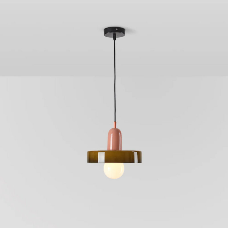 Moderne Hängelampe, braun-rosa, Glas, E27, LED-kompatibel, Wohnzimmerbeleuchtung.