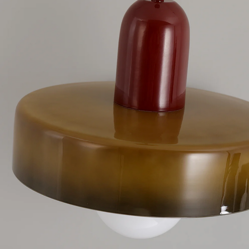 Moderne Deckenleuchte, braun-rot, Glas, minimalistisches Design, Innenbeleuchtung, rund.