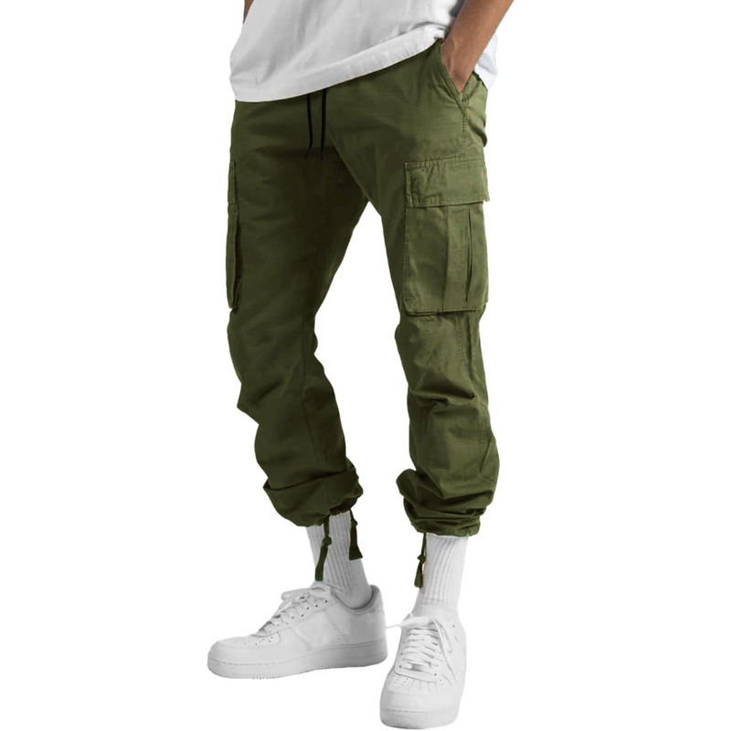 Grüne Cargo-Hose für Herren, lässig, mit Taschen, Baumwolle, Streetwear, Mode.