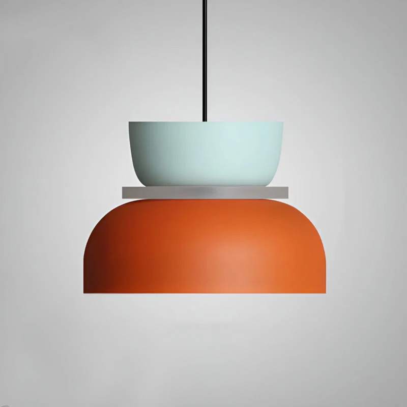 Moderne Hängelampe, orange und blau, minimalistisches Design, Wohnzimmerbeleuchtung.