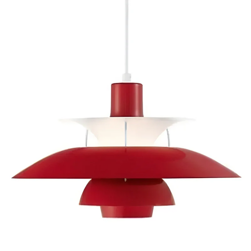 Rote Pendelleuchte, modernes Design, Metall, skandinavischer Stil, Innenbeleuchtung.