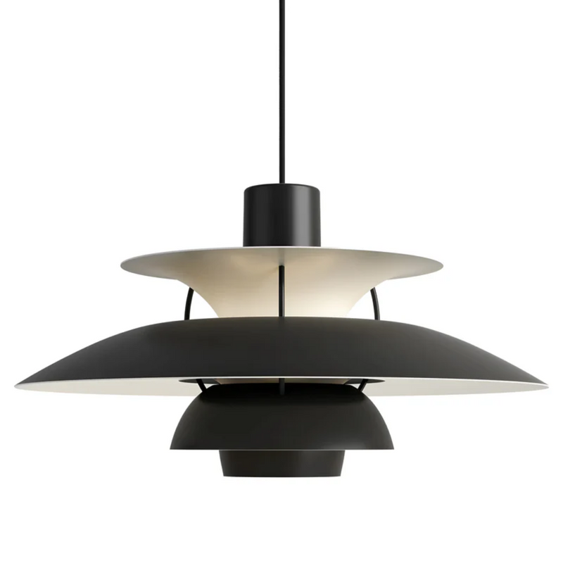 Schwarze Pendelleuchte, modernes Design, Metall, skandinavischer Stil, Innenbeleuchtung.