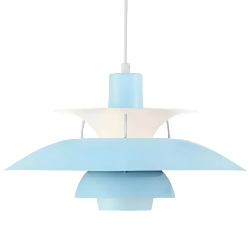 Blaue Pendelleuchte, modernes Design, Metall, skandinavischer Stil, Innenbeleuchtung.