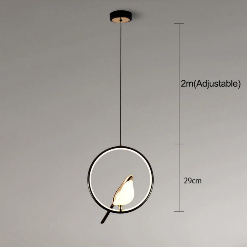 Moderne schwarze Pendelleuchte mit Vogel-Design, verstellbar, 2m Länge, 29cm Durchmesser.