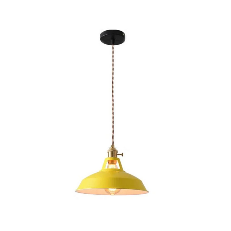 Gelbe Pendelleuchte aus Metall, Vintage-Design, E27-Fassung, ideal für Esszimmerbeleuchtung.