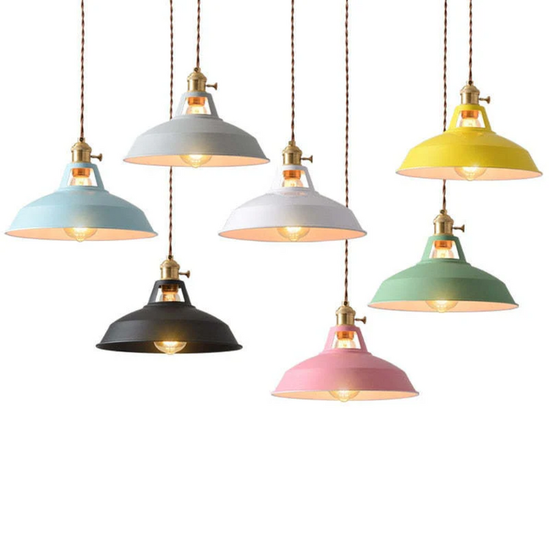 Bunte industrielle Hängelampen aus Metall, Retro-Design, verschiedene Farben, E27-Fassung.