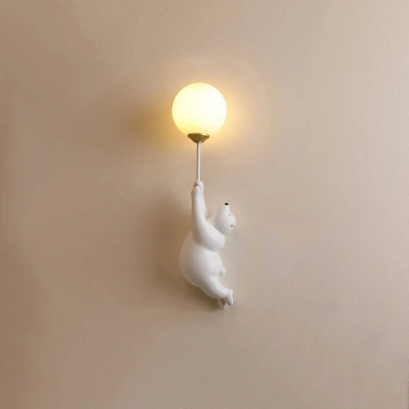 Weiße Bären-Wandleuchte, modernes Design, warmes Licht, dekorative Innenbeleuchtung.