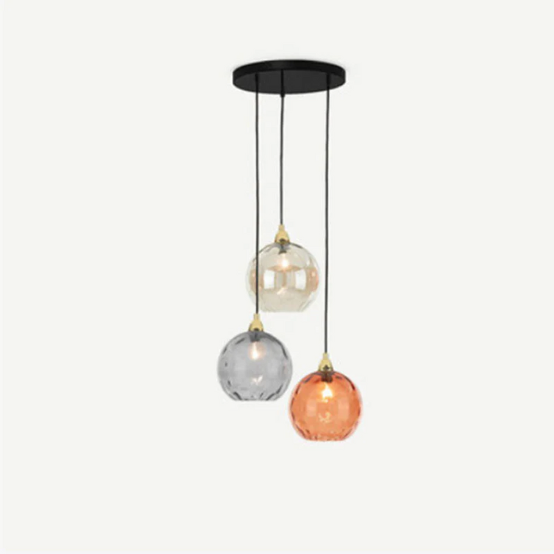 Dreiflammige Pendelleuchte, Glas, schwarz, orange, grau, modern, Wohnzimmerbeleuchtung.