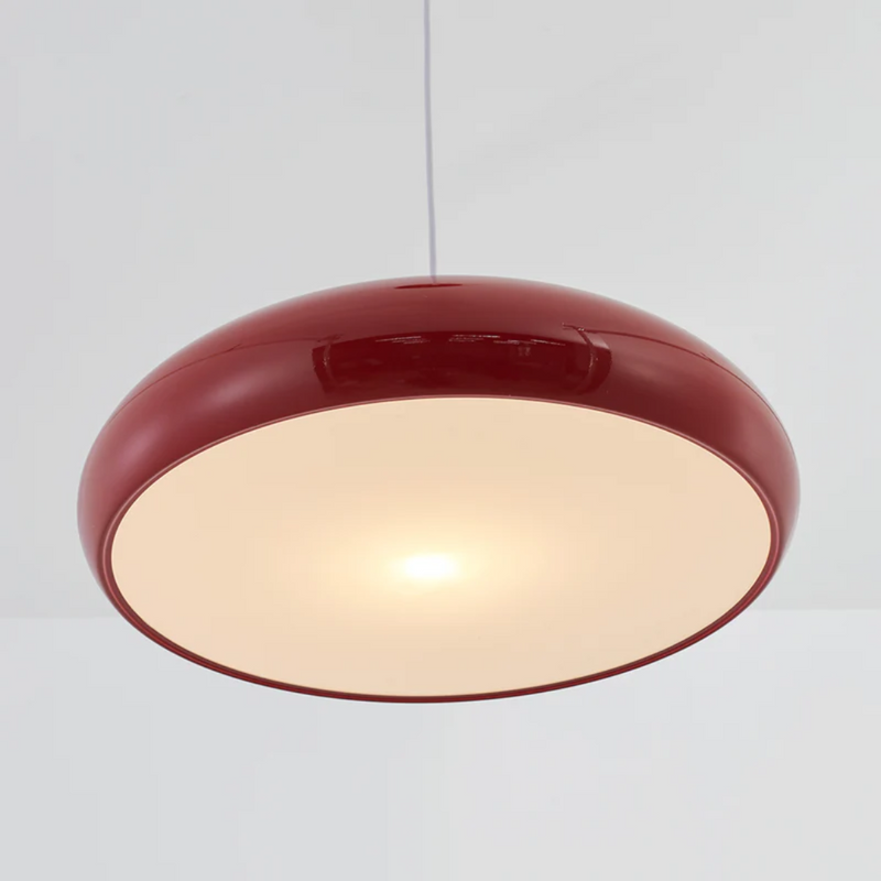 Rote Hängelampe aus Metall, modernes Design, Innenbeleuchtung, runde Form, Wohnzimmerlampe.