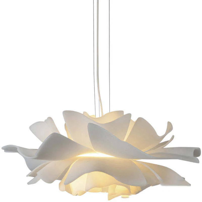 Weiße Designer-Hängelampe, blütenförmig, modernes Interieur, energiesparend, Wohnzimmerbeleuchtung.
