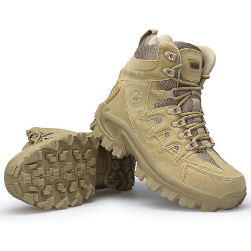 Beige winddichte Wanderschuhe, rutschfeste Sohle, Outdoor-Stiefel für Herren.