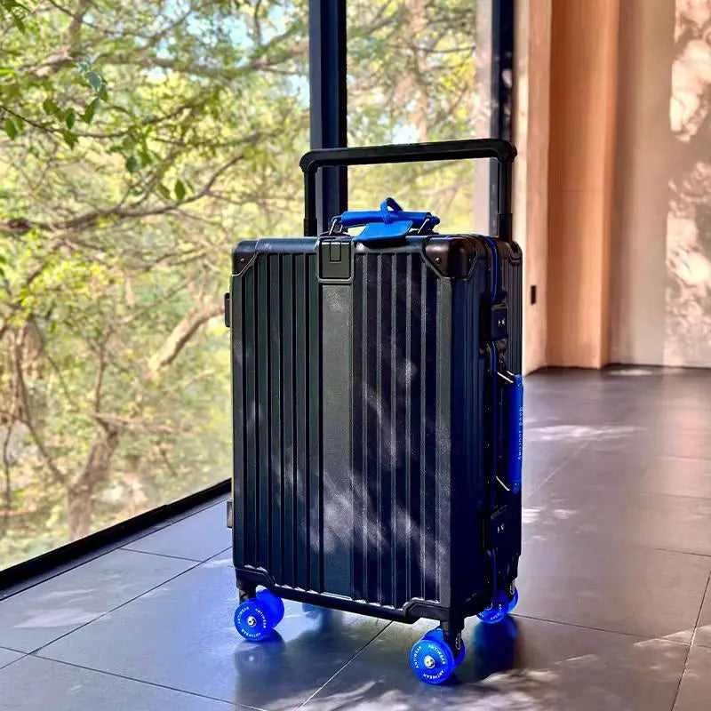 Hartschalen-Koffer | Metallic | TSA-Zahlenschloss | Spinnerrollen-Schwarz Blau-2XL (145 L)-Luzern Mode