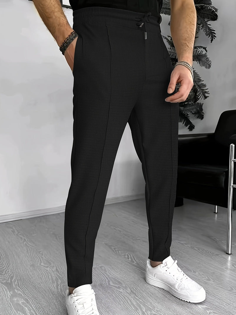 Herren Chinohose schwarz kariert, modern, elegant, Freizeitmode, Baumwolle, Slim Fit.