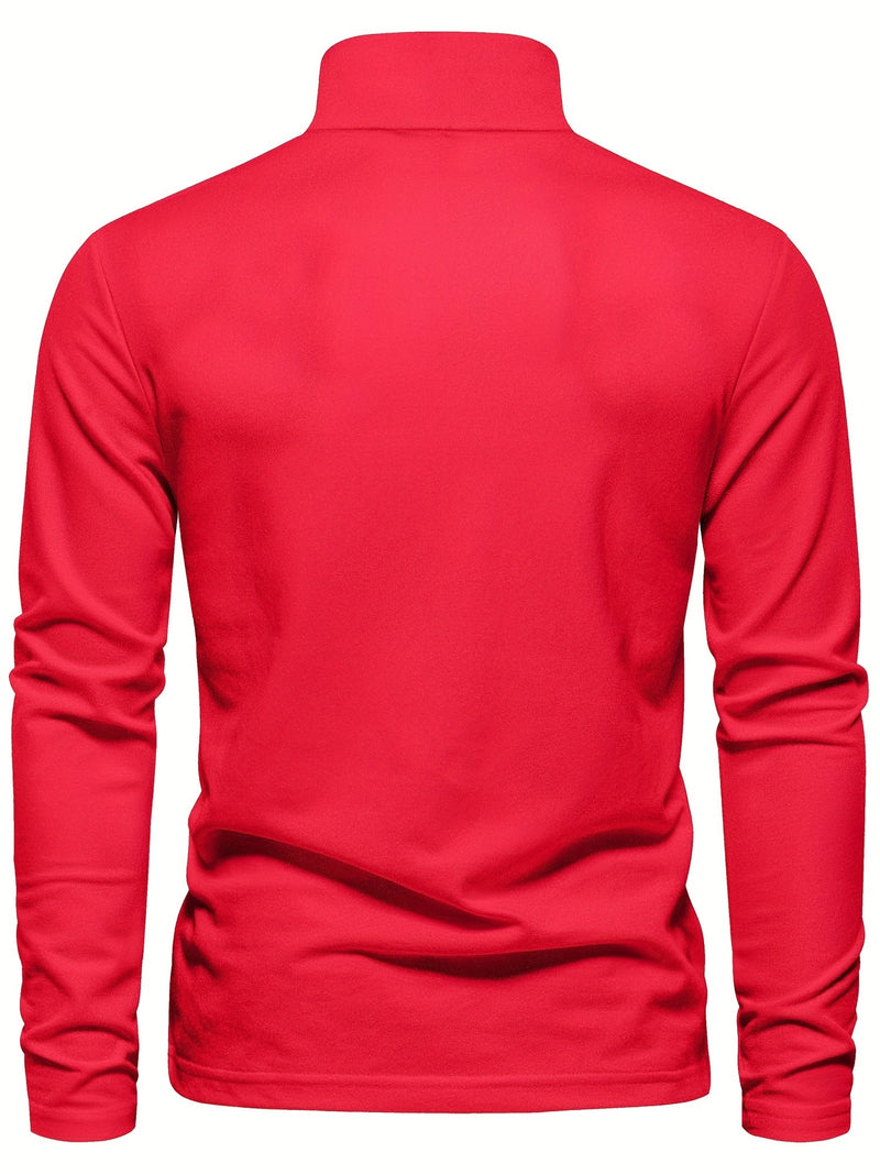 Roter Herrenpullover, langärmelig, Stehkragen, Baumwolle, modisch, bequem.