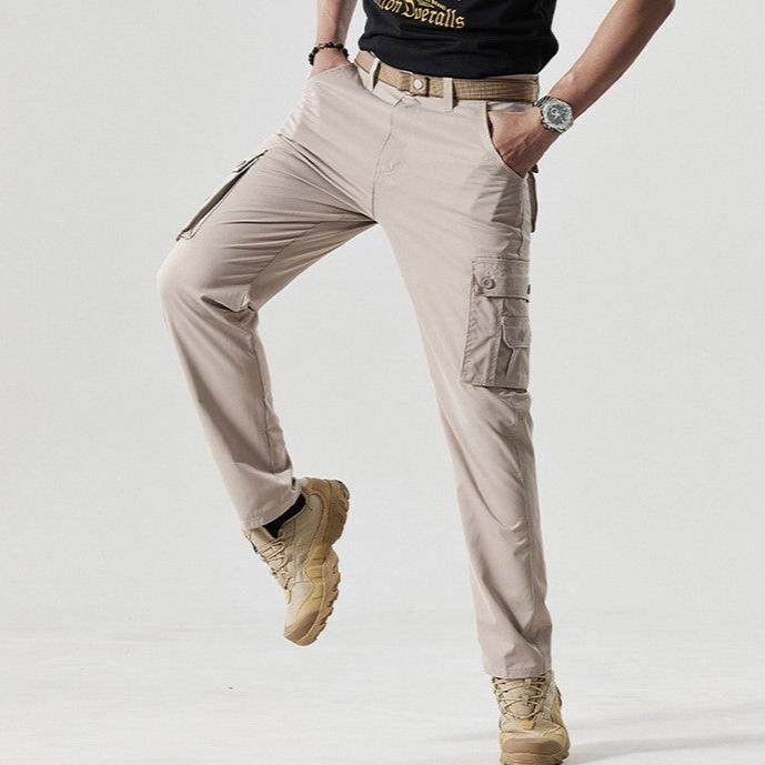 Beige Herren-Cargohose, Baumwolle, mit Taschen, lässig, Outdoor, modisch, bequem, robust.
